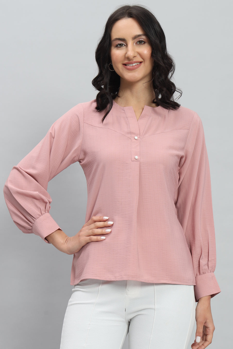 Henley Shirt Style Soft Rayon Modern Vibes Pink Top