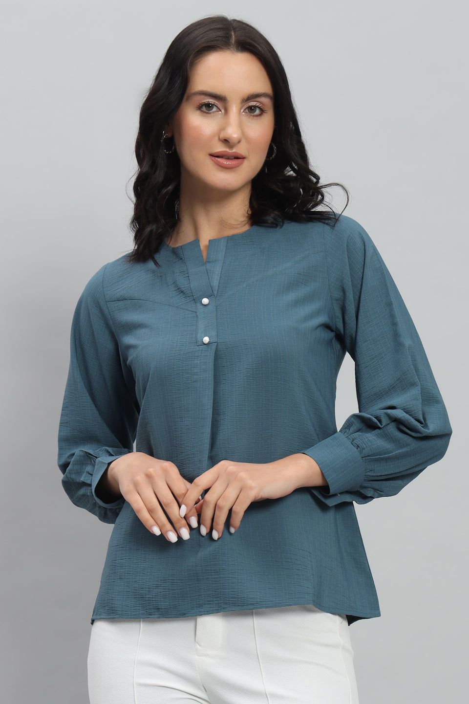 Henley Shirt Style Soft Rayon Modern Vibes Blue Top