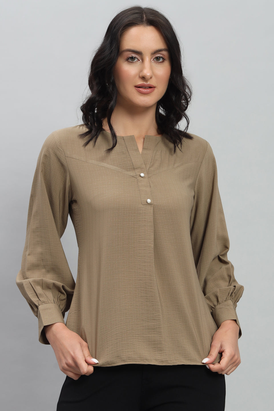 Henley Shirt Style Soft Rayon Modern Vibes Brown Top