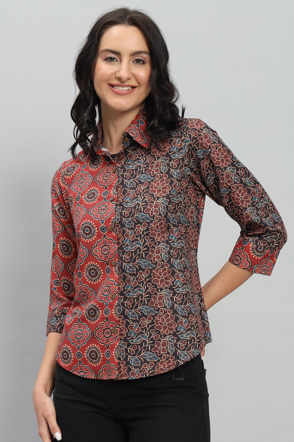 Kalamkari Design Rayon Cotton Red Shirt