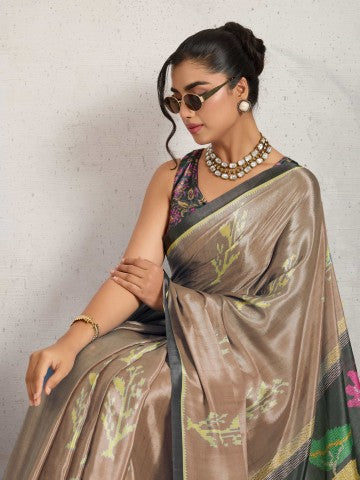 Brown Woven Design Satin Party Wear Saree