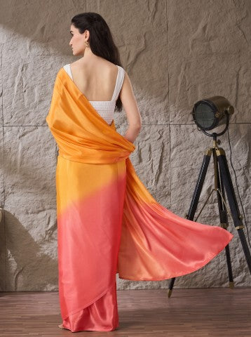 Orange Ombre Dyed Satin Ready to Wear Saree