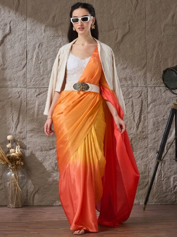 Orange Ombre Dyed Satin Ready to Wear Saree