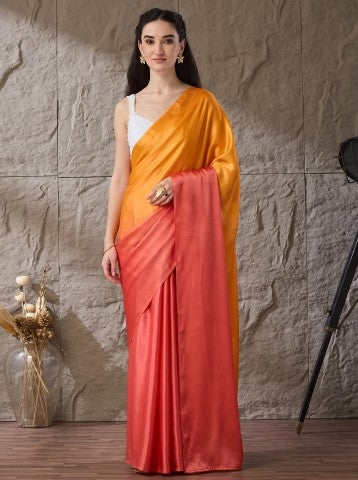 Orange Ombre Dyed Satin Ready to Wear Saree