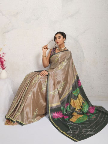 Brown Woven Design Satin Party Wear Saree
