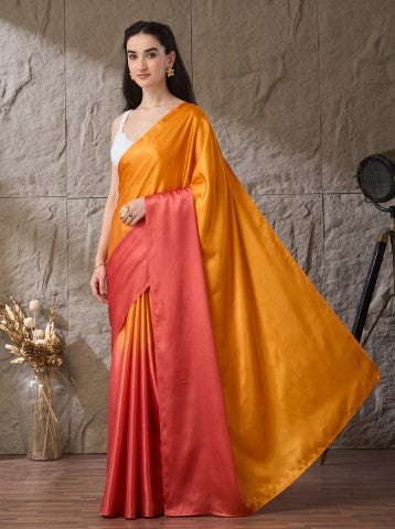 Orange Ombre Dyed Satin Ready to Wear Saree