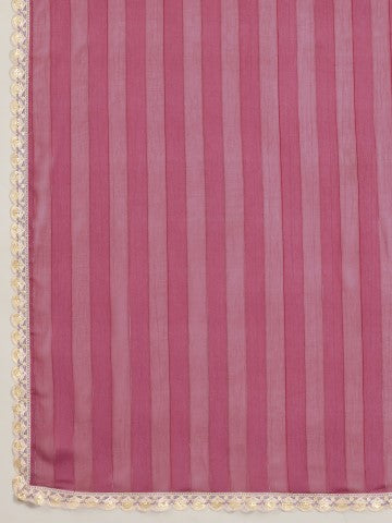 Pink Striped Poly Georgette Saree with Embellished Border