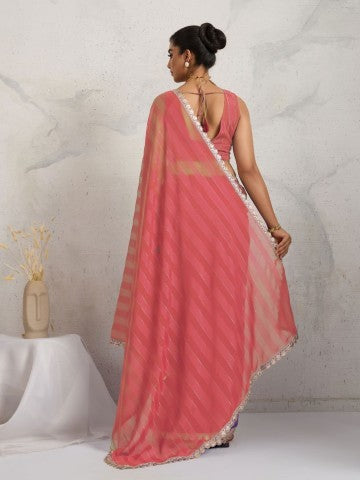 Beautiful Pink Poly Georgette Ready to Wear Saree