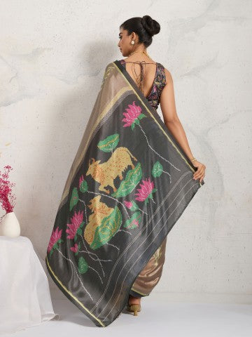 Brown Woven Design Satin Party Wear Saree