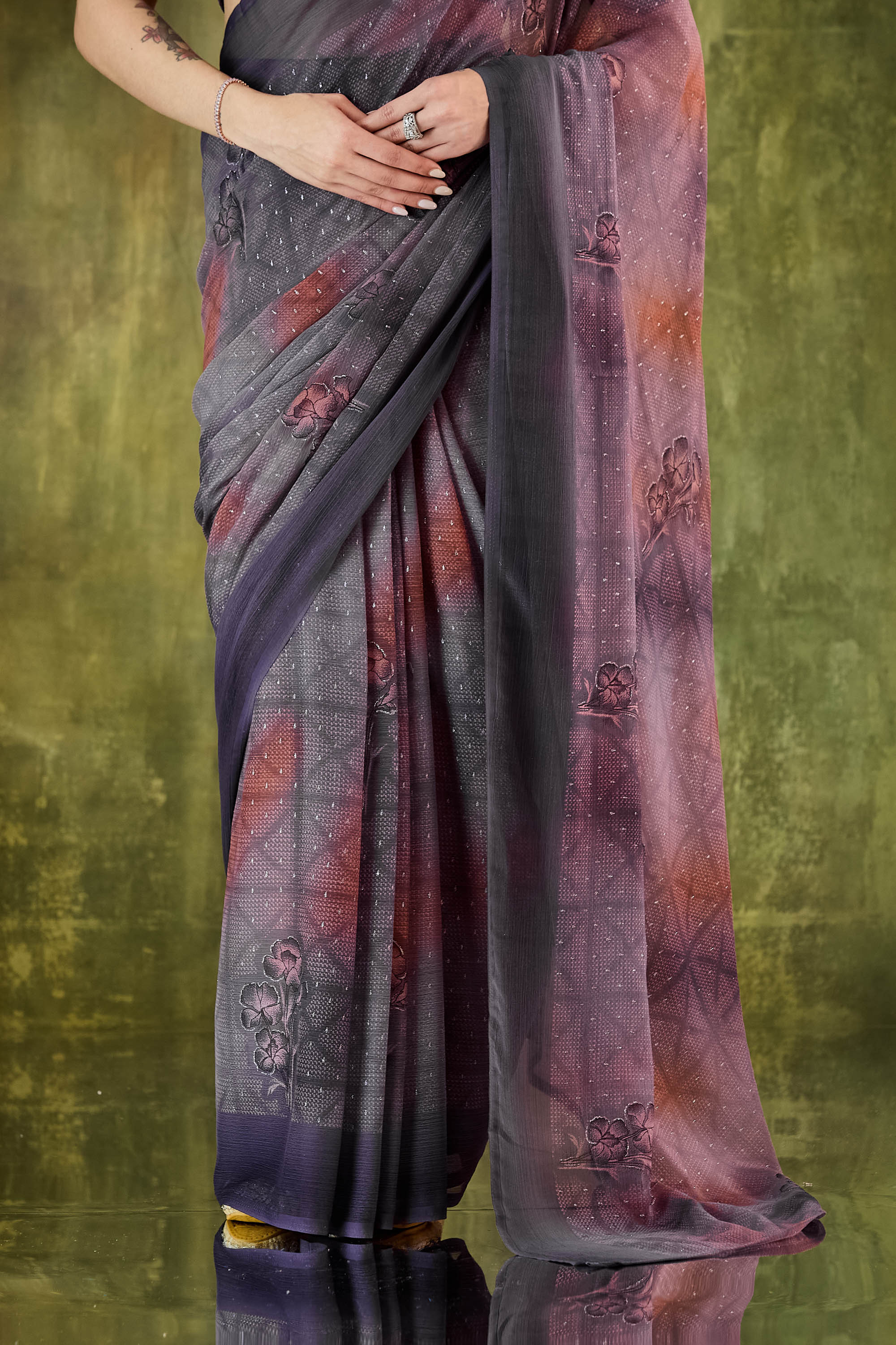 Purple Color Poly Chiffon Ready To Wear Saree