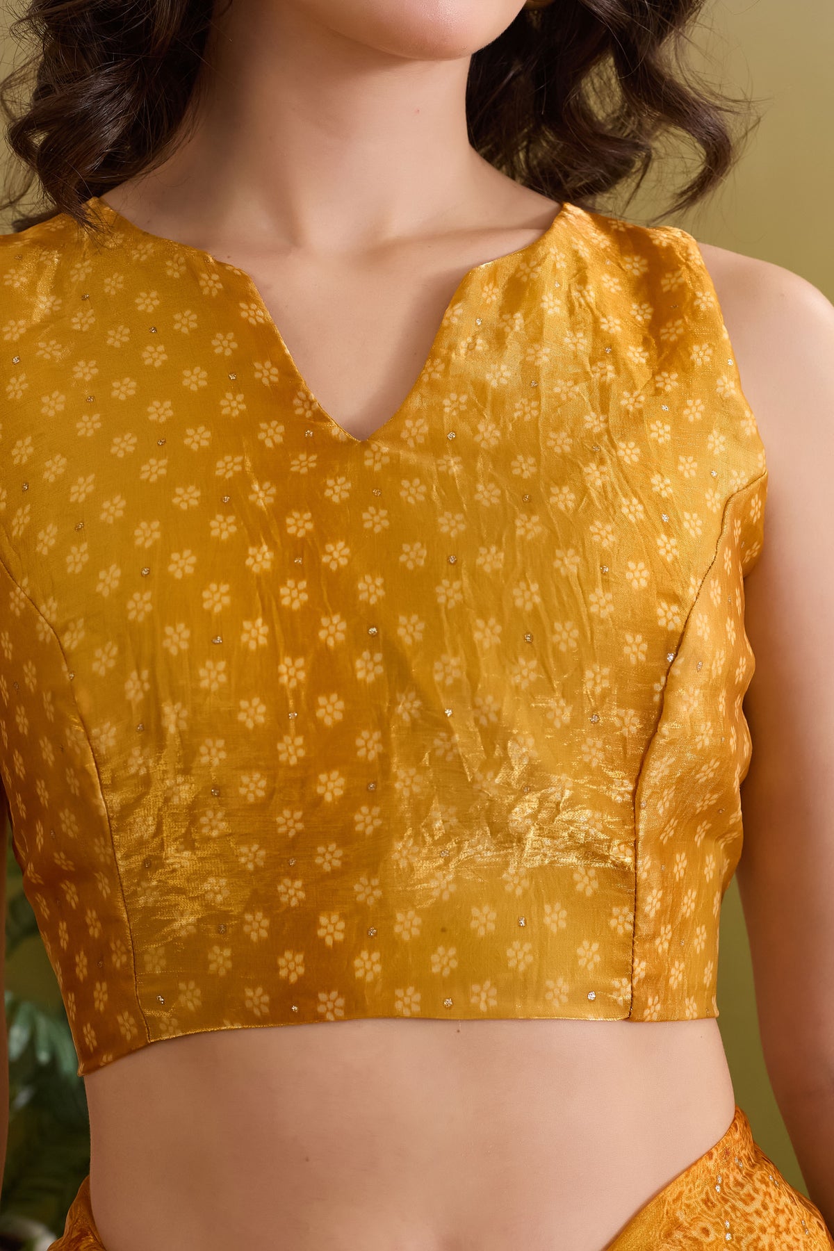 Yellow Ethnic Motifs Printed Satin Ready to Wear Saree