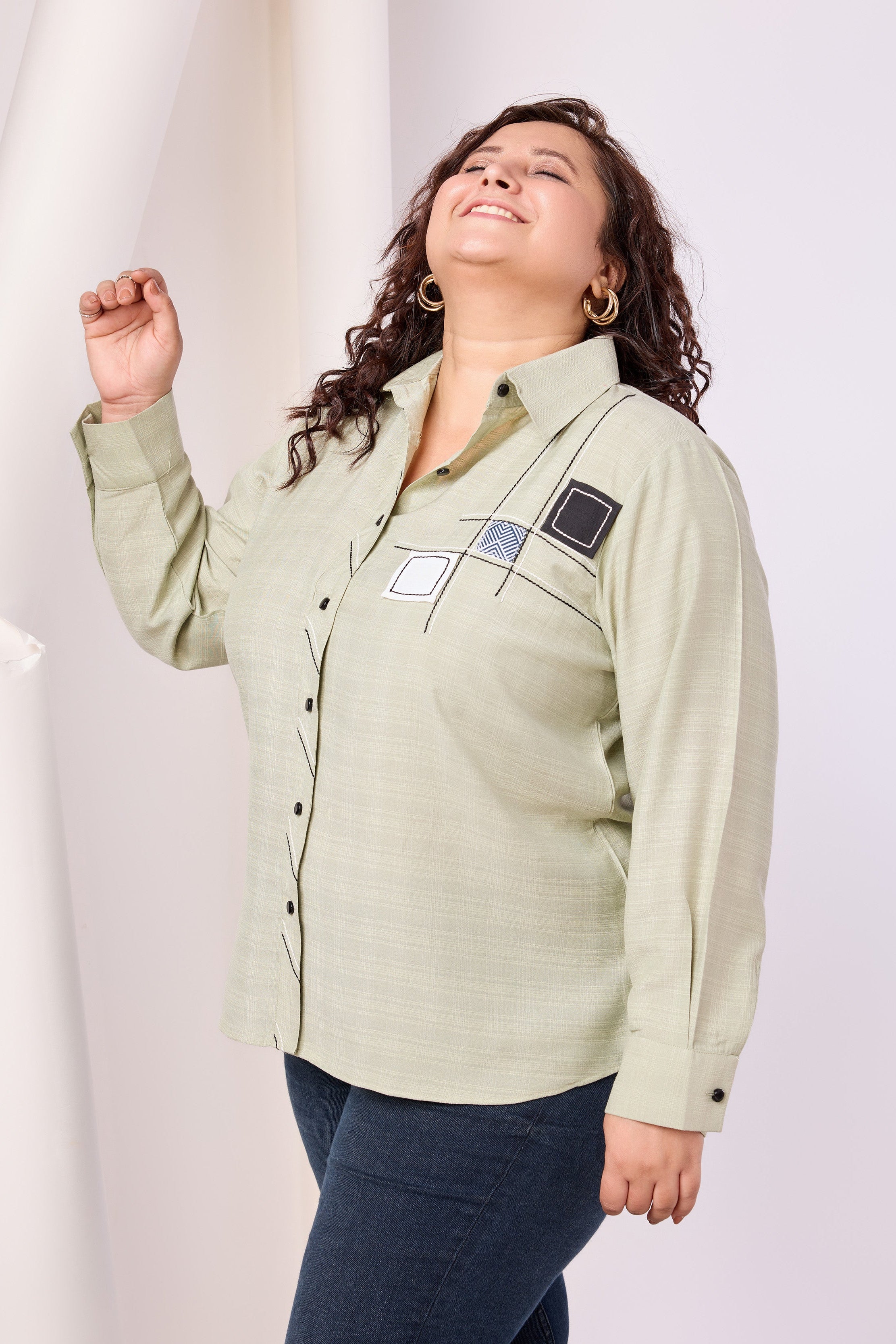 Spread Collar Chex Rayon Shirt