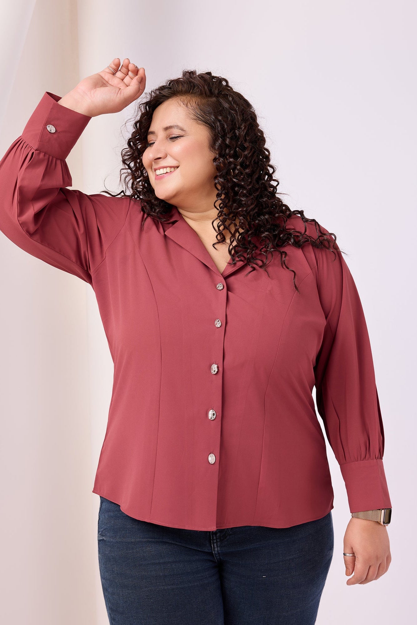 Elegance Cuban Collar Solid Georgette Shirt