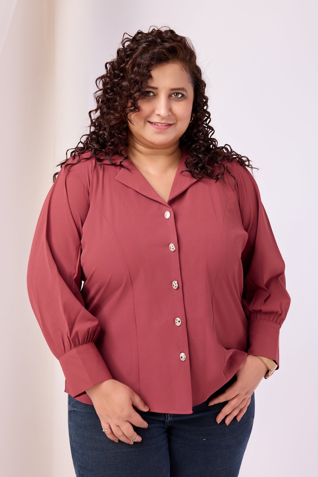 Elegance Cuban Collar Solid Georgette Shirt