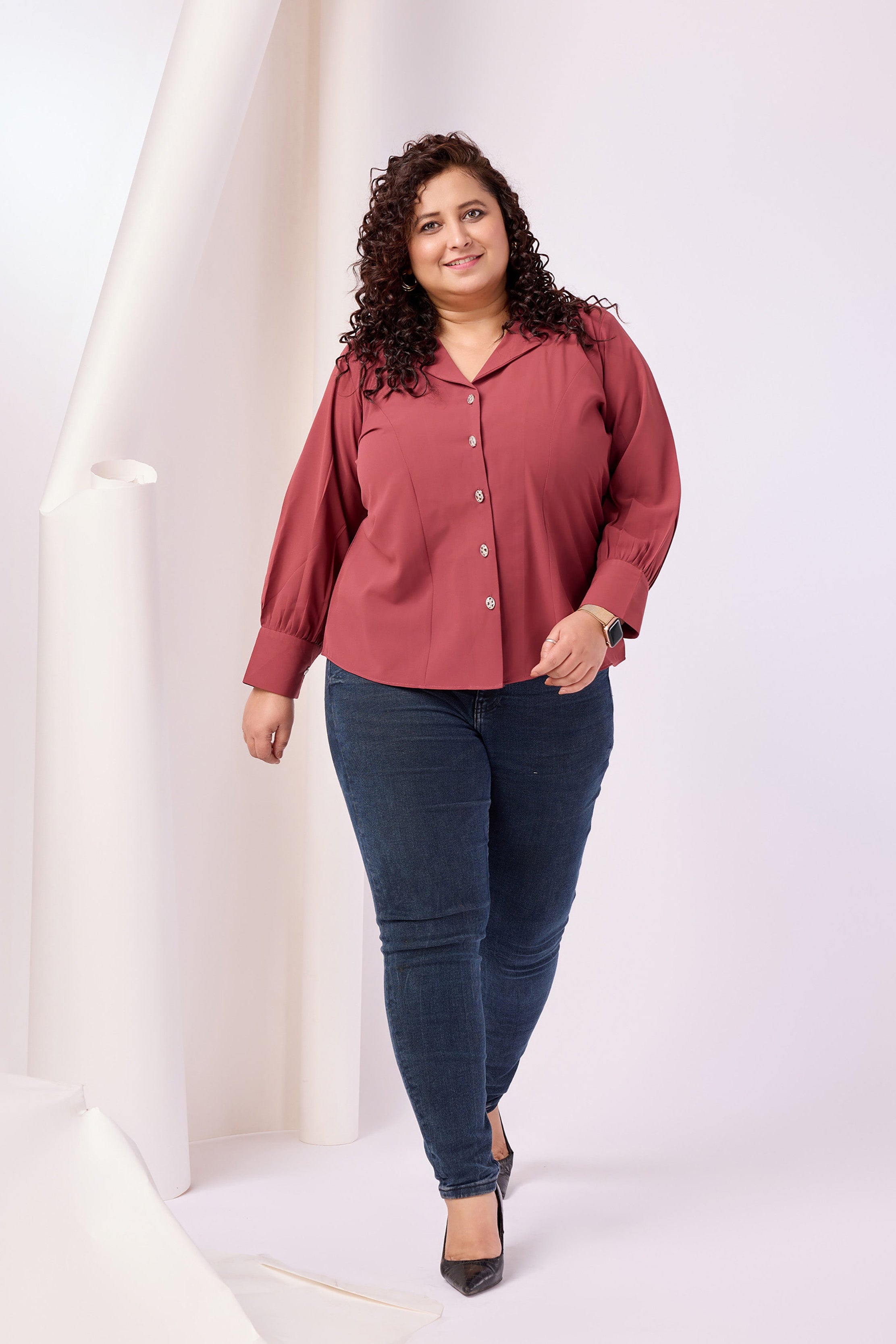 Elegance Cuban Collar Solid Georgette Shirt