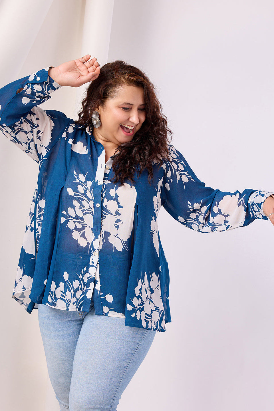 Floral Print Georgette Spread Collar Shirt