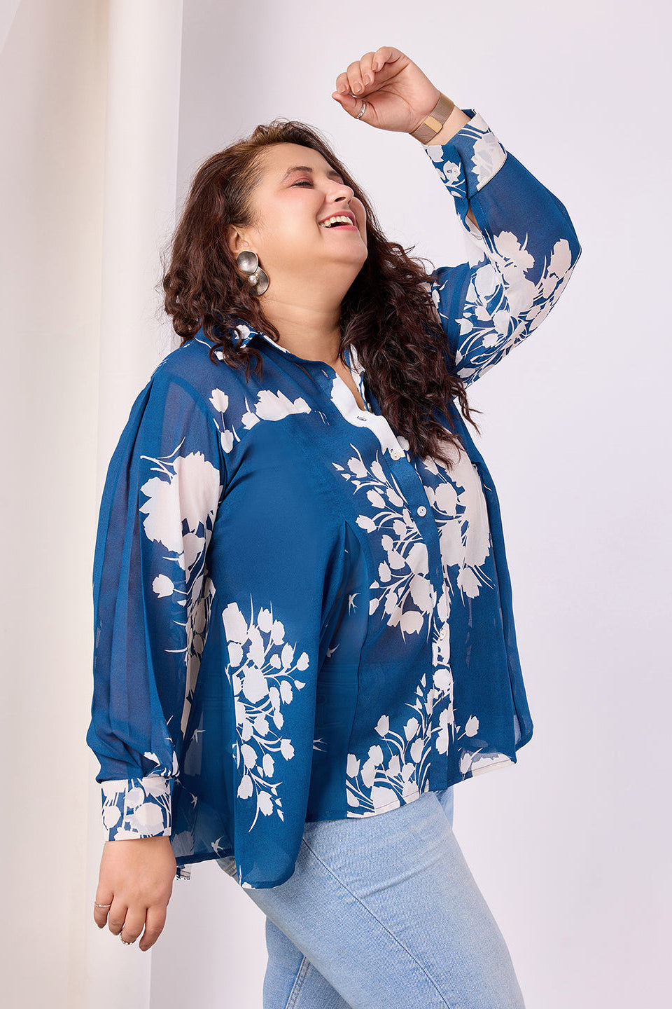 Floral Print Georgette Spread Collar Shirt
