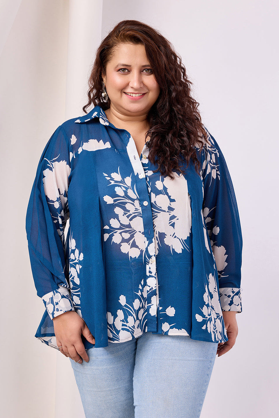 Floral Print Georgette Spread Collar Shirt