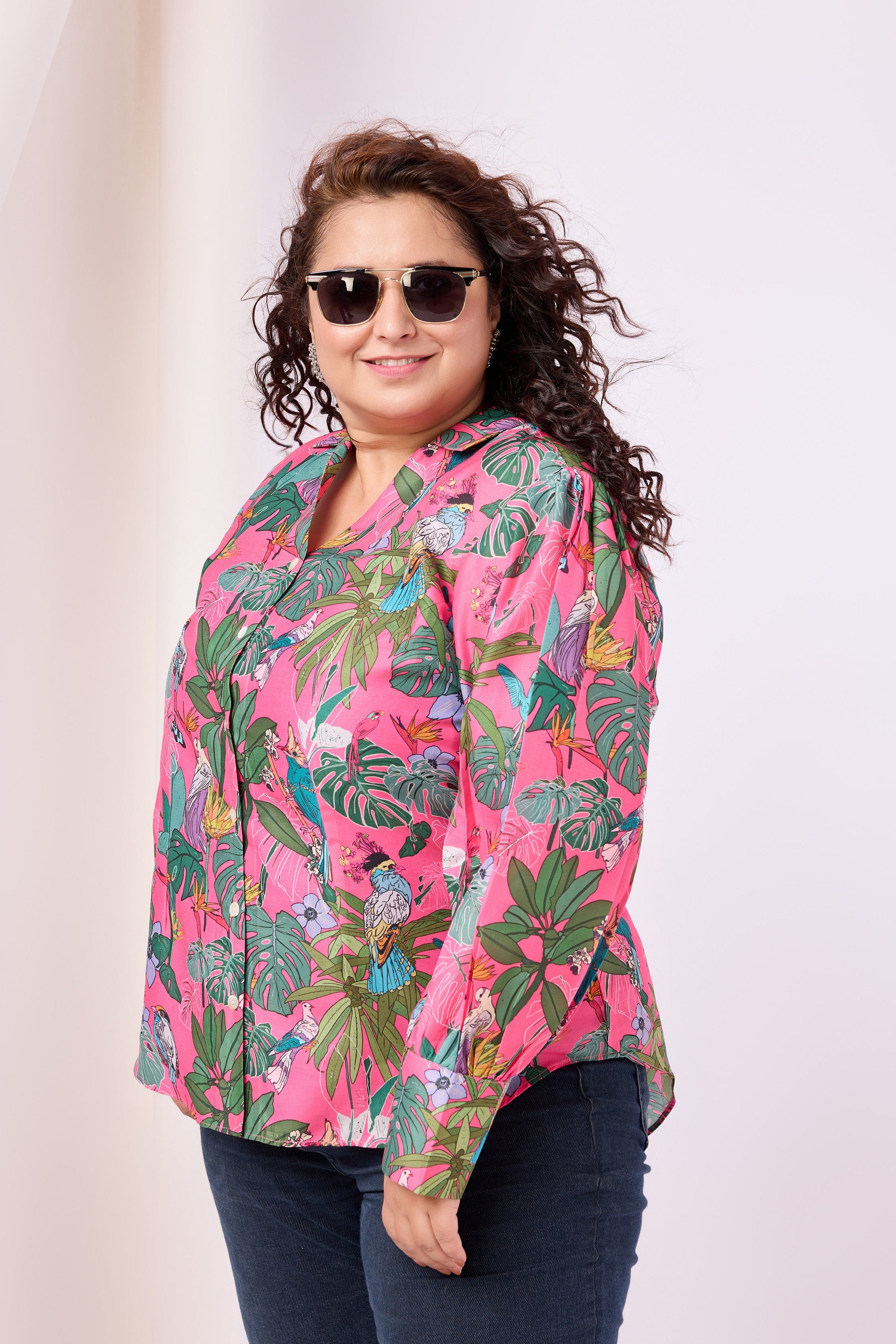Cuff Sleeves Floral Print Crepe Shirt