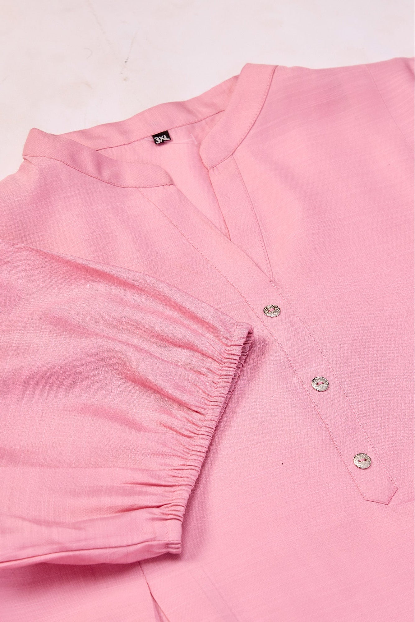 Cotton Blend Mandarin Collar Solid Top