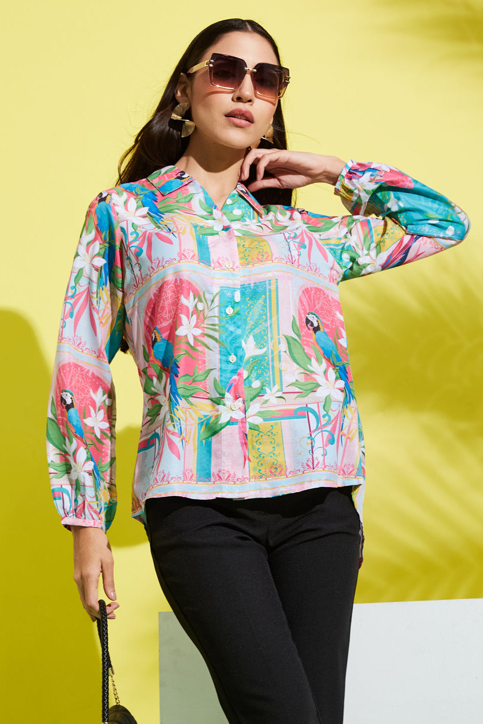 Tropical Printed Muslin Cotton Shirt