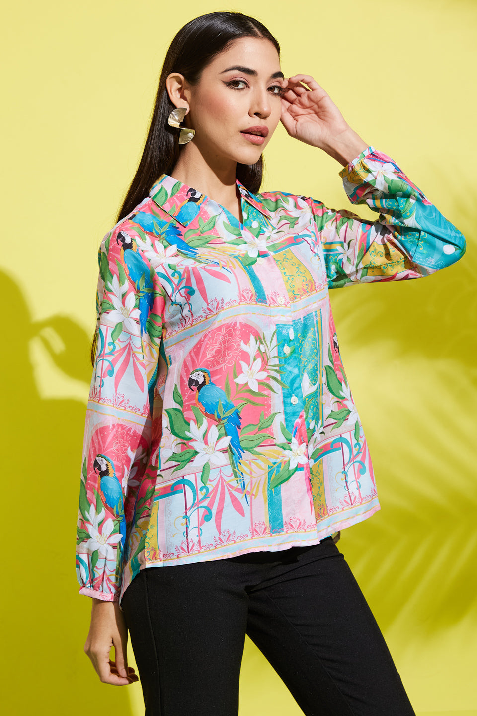 Tropical Printed Muslin Cotton Shirt