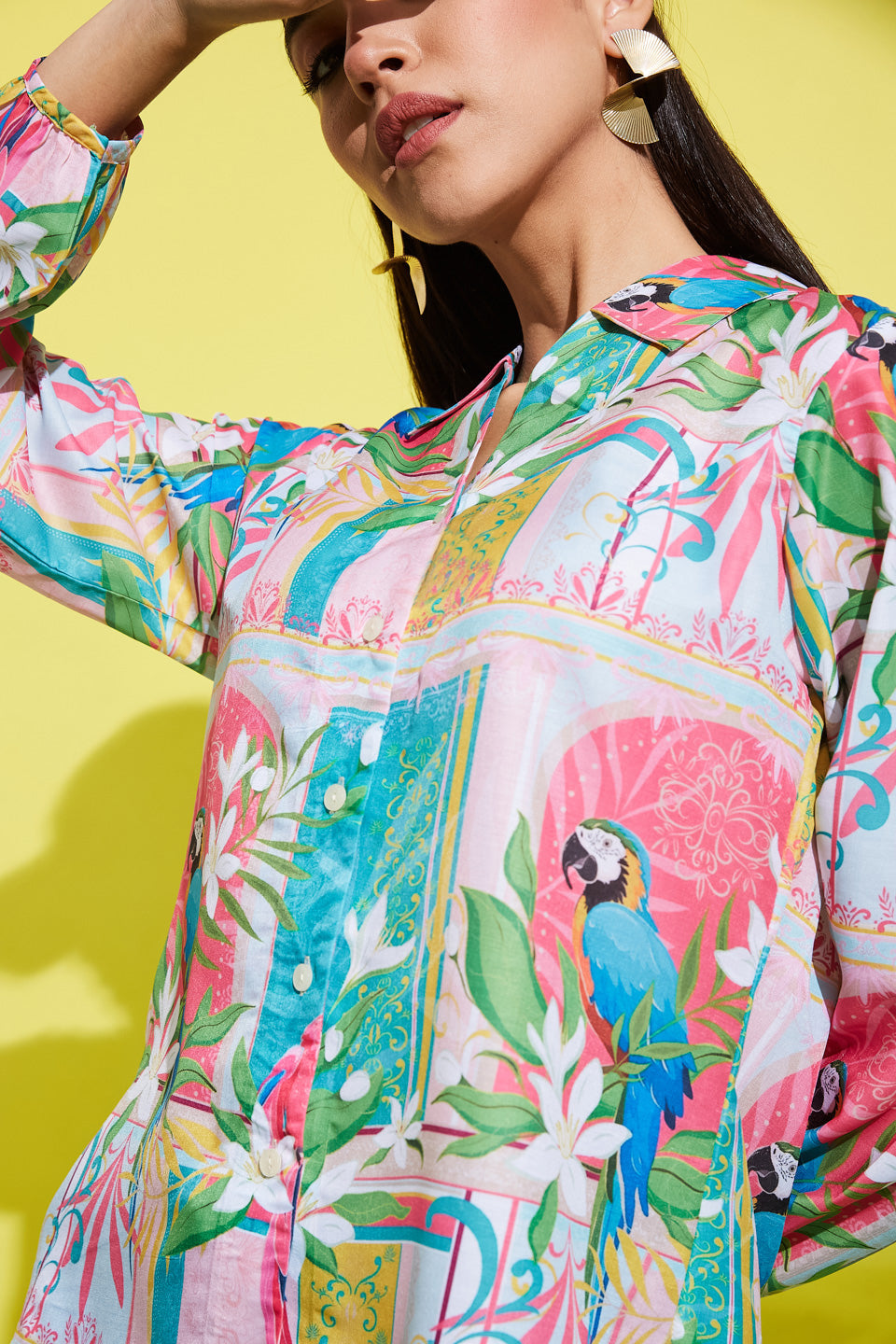 Tropical Printed Muslin Cotton Shirt