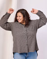 Grey Color Elastane Checkered Print Shirt
