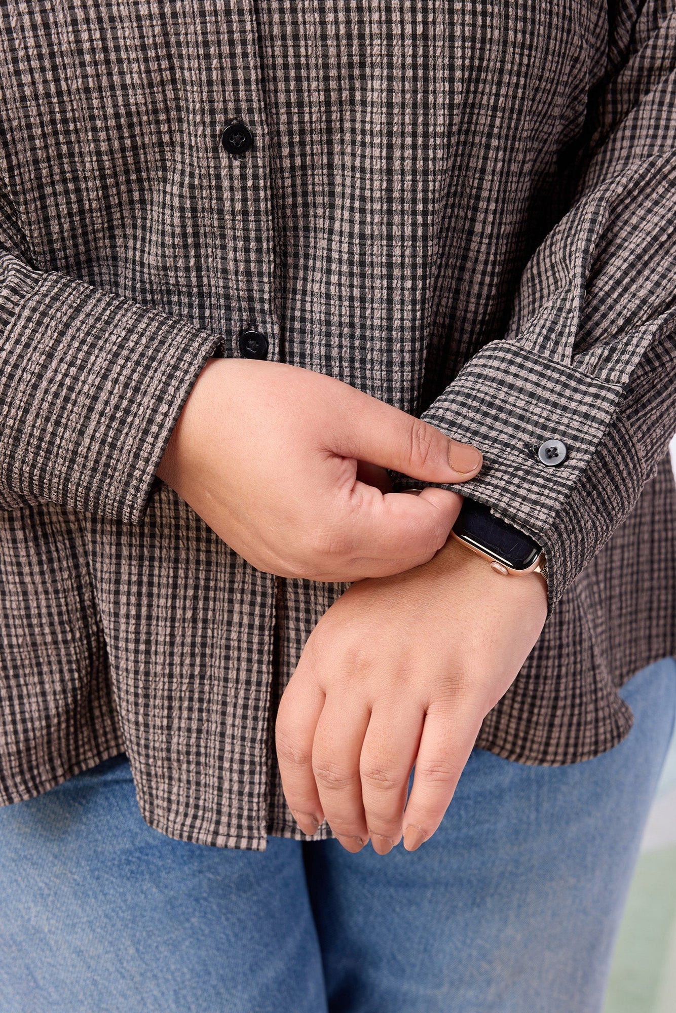 Grey Color Elastane Checkered Print Shirt