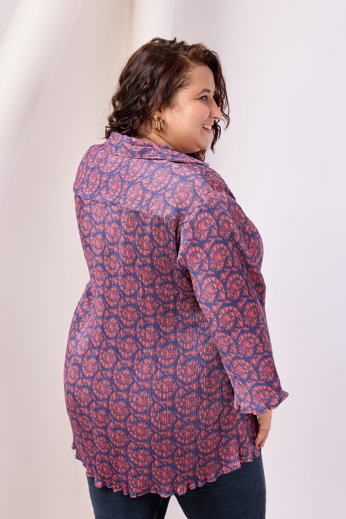 Ajrakh Printed Bell Sleeve Shirt with Spread Collar