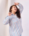 Multi Color Striped Poly Rayon Shirt For Women
