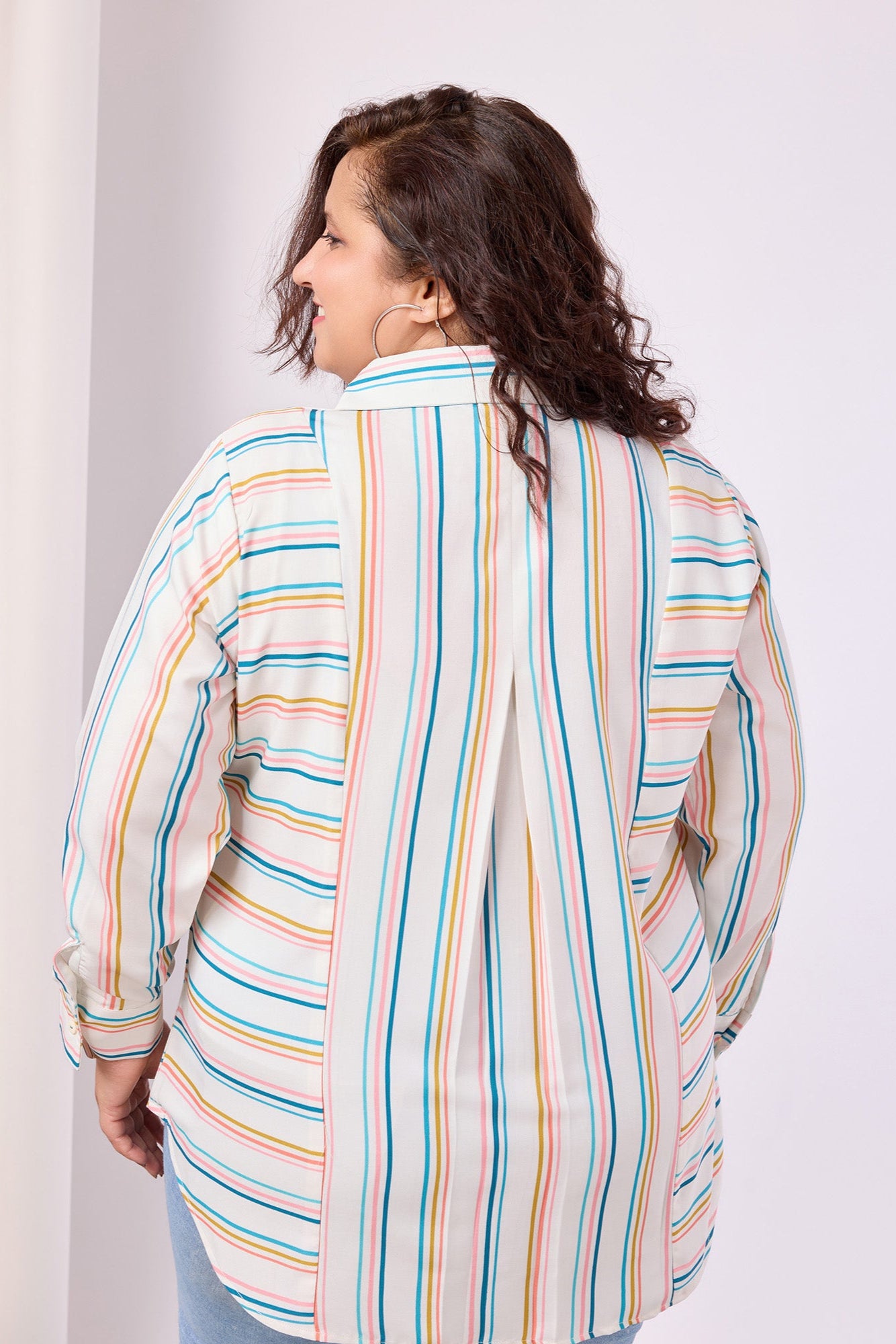 Striped Printed Poly Rayon Shirt With Spread Collar