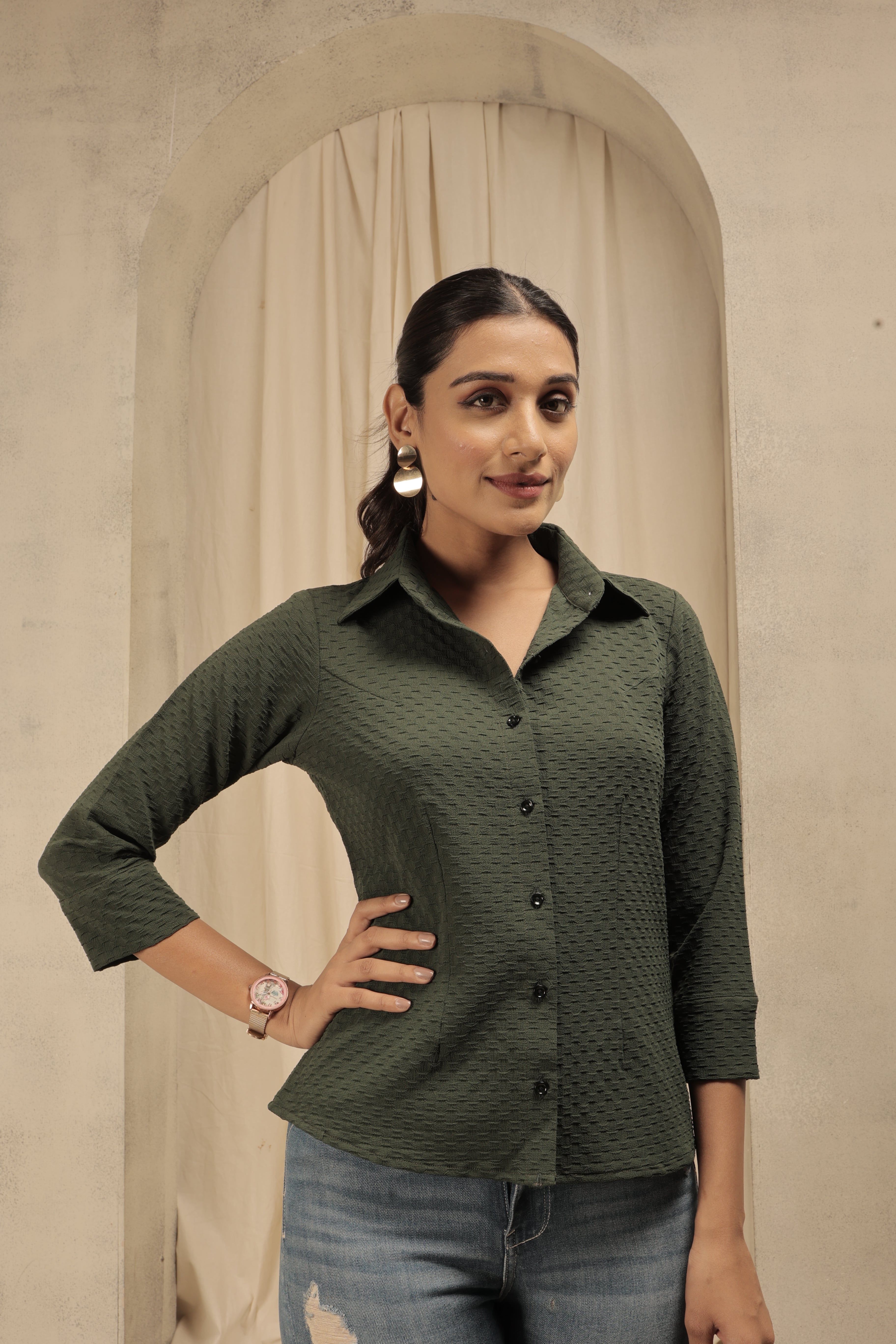 Green Puff Formal Shirt