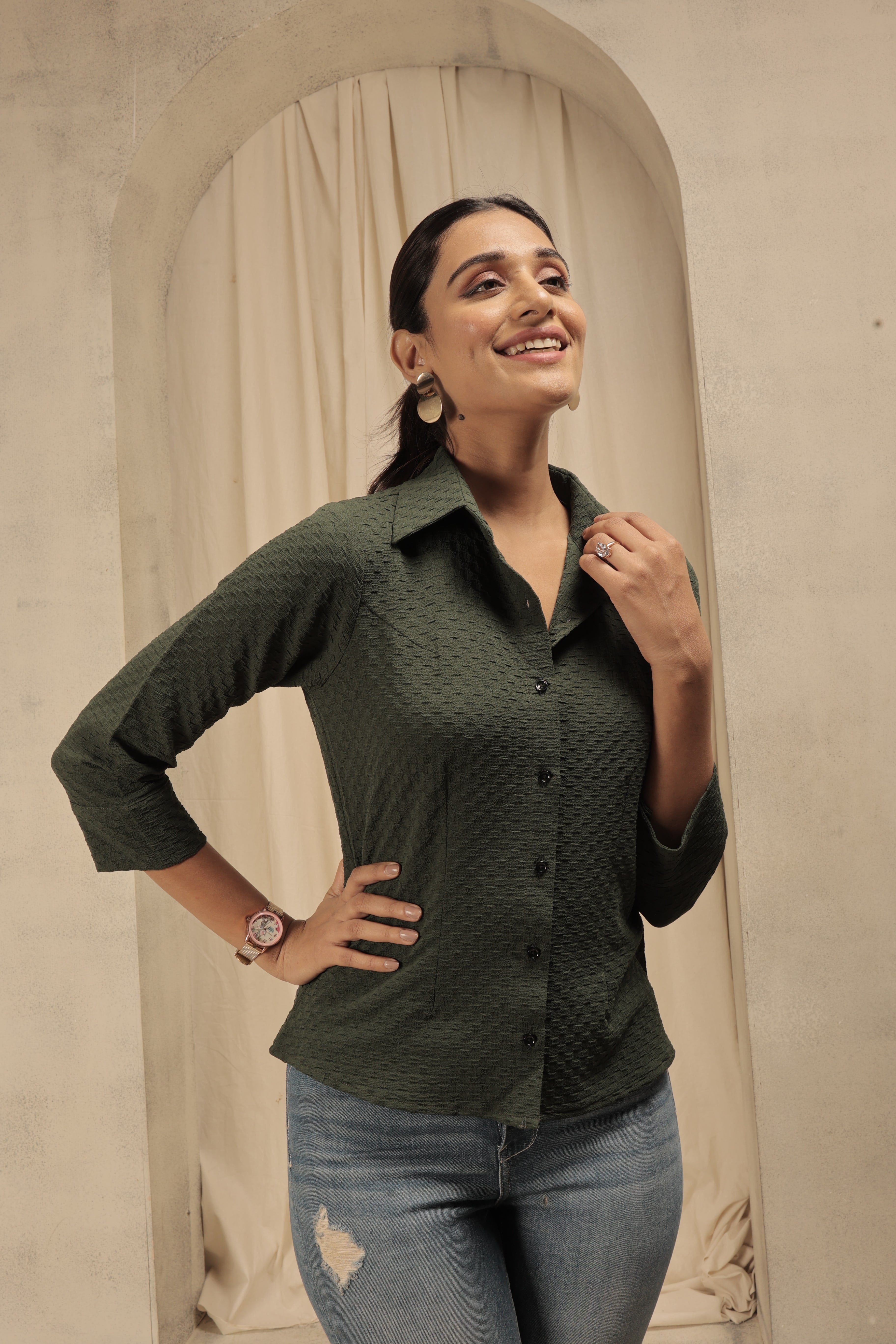 Green Puff Formal Shirt