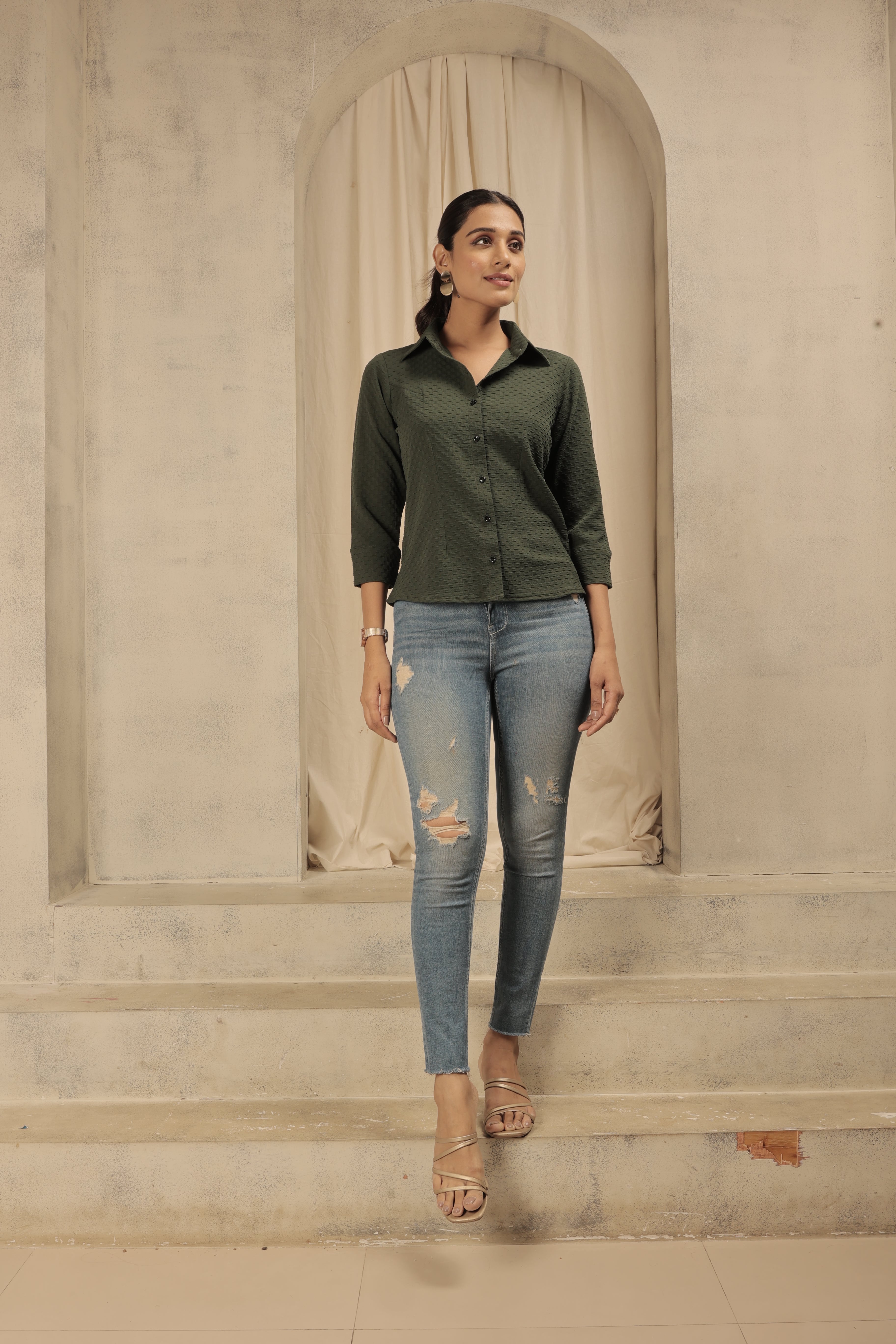 Green Puff Formal Shirt