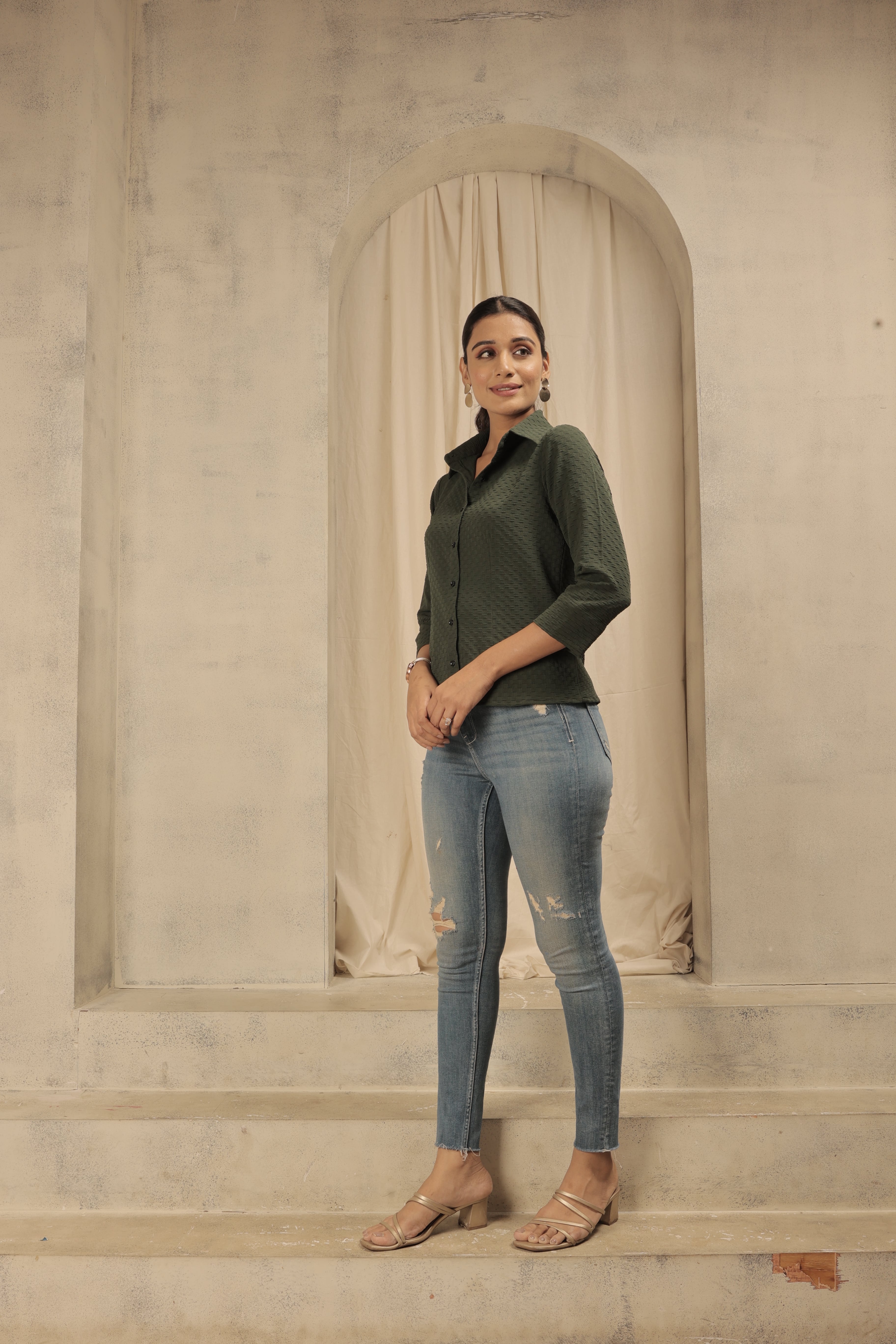 Green Puff Formal Shirt