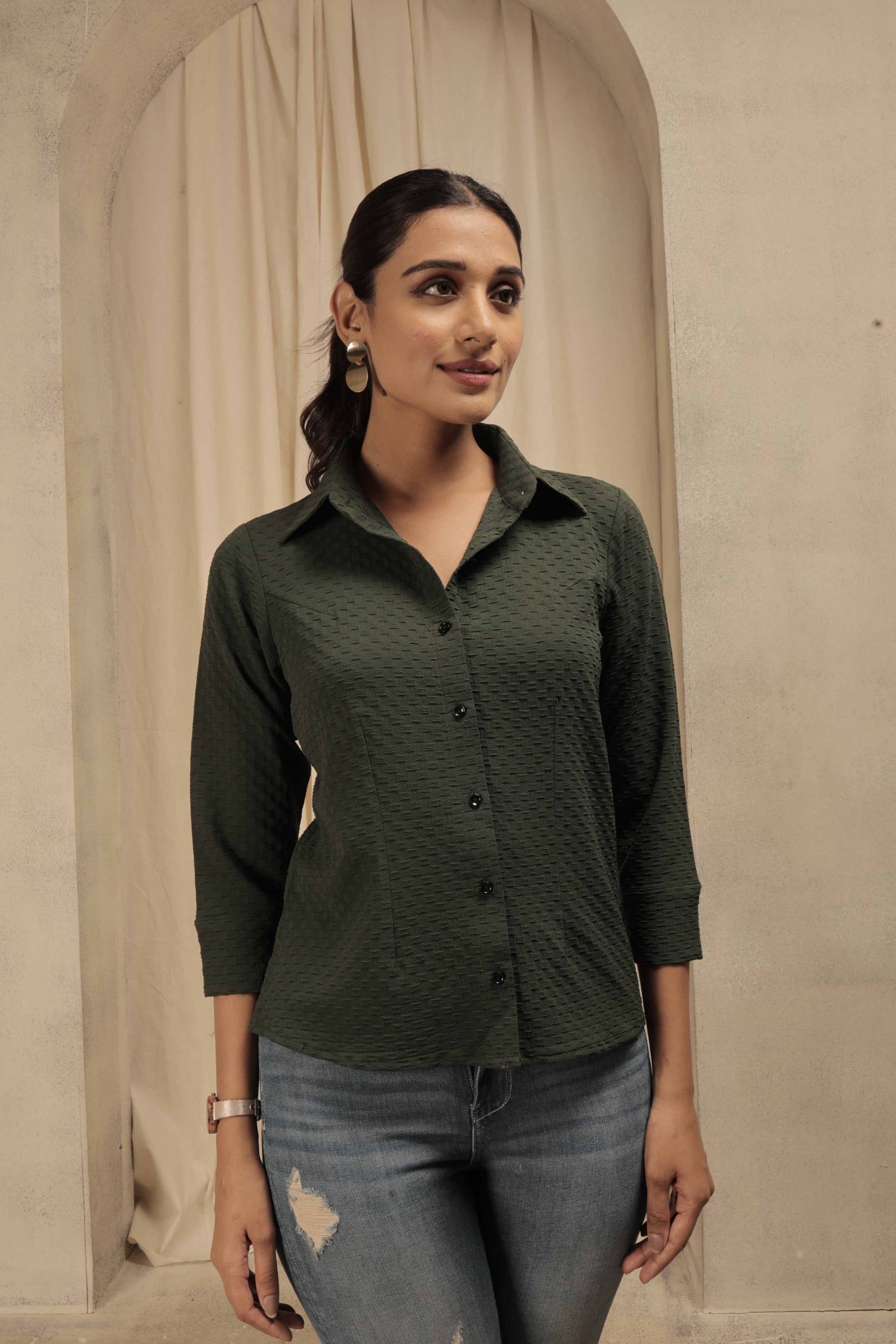 Green Puff Formal Shirt