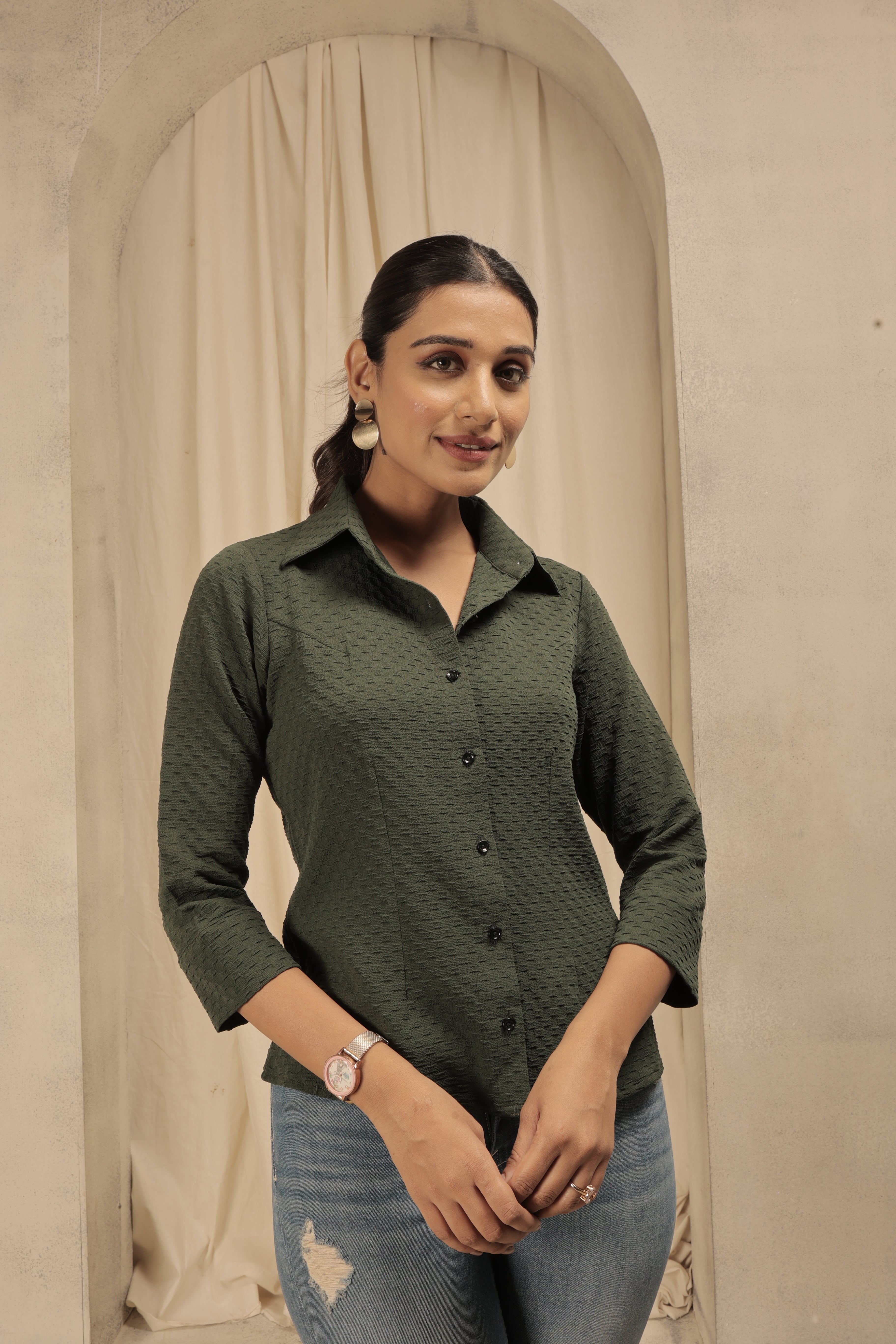 Green Puff Formal Shirt