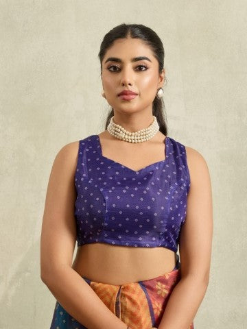 Navy Blue Bandhani Printed Tissue Ready to Wear Saree