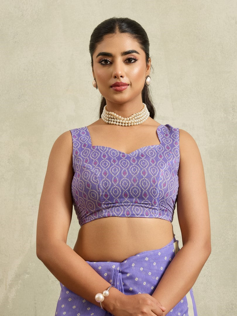 Purple Bandhani Printed Cotton Blend Deisgner Saree