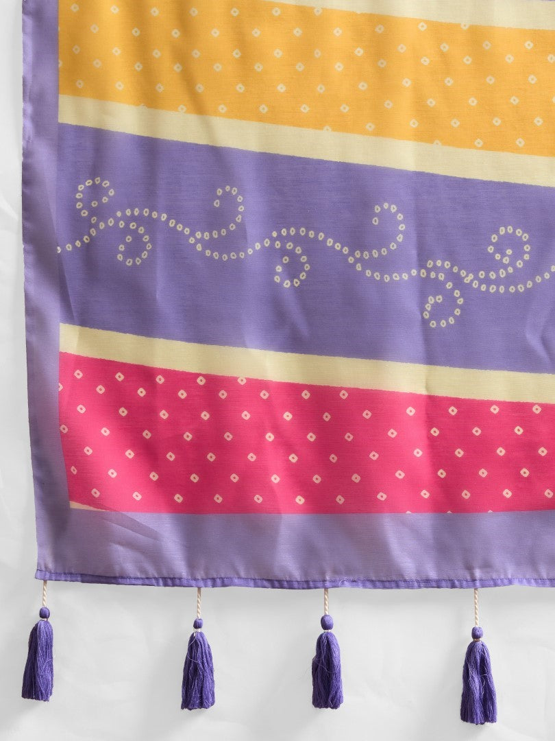 Purple Bandhani Printed Cotton Blend Deisgner Saree