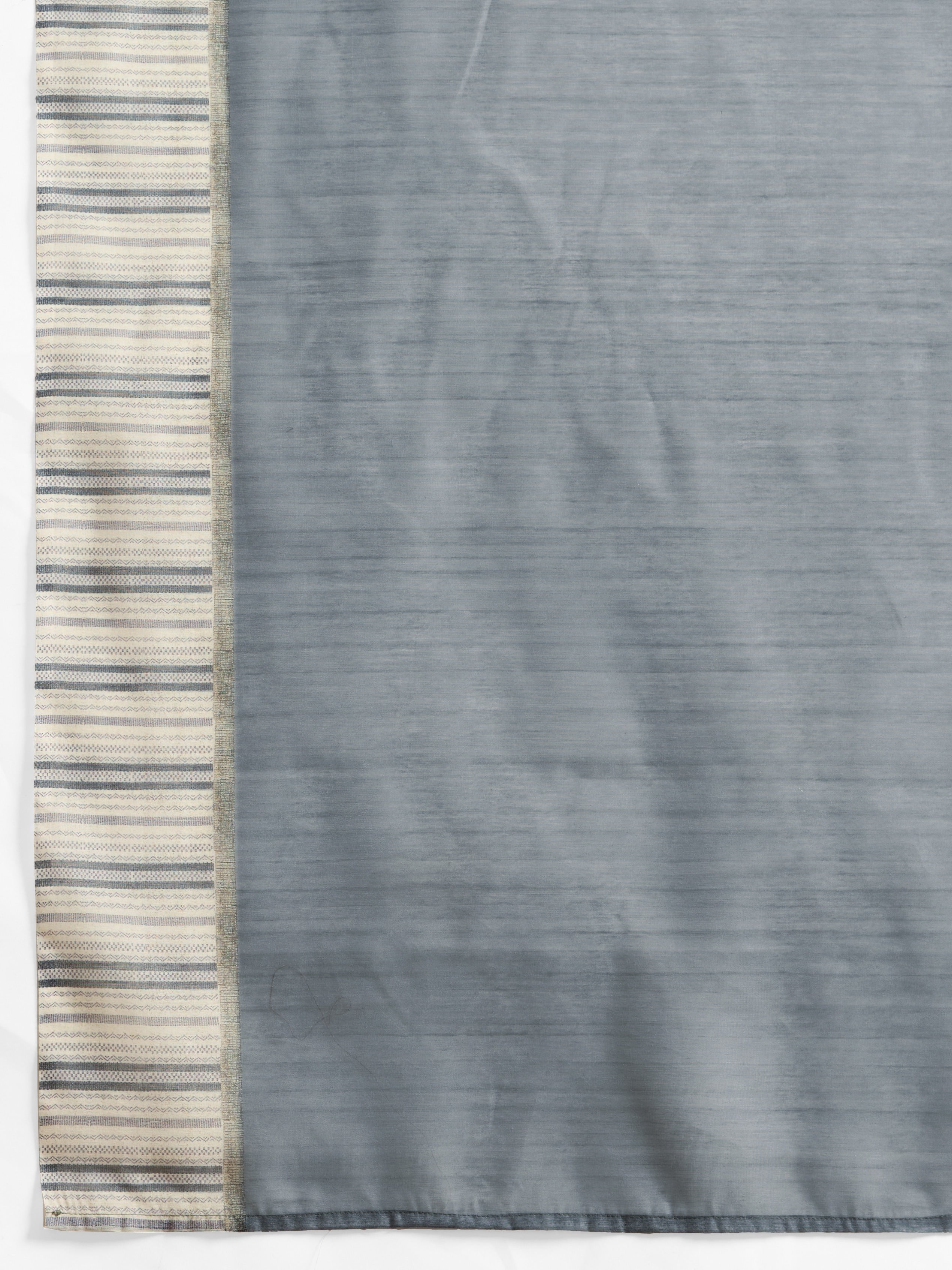 Grey Striped Cotton Blend Saree with Woven Design Border