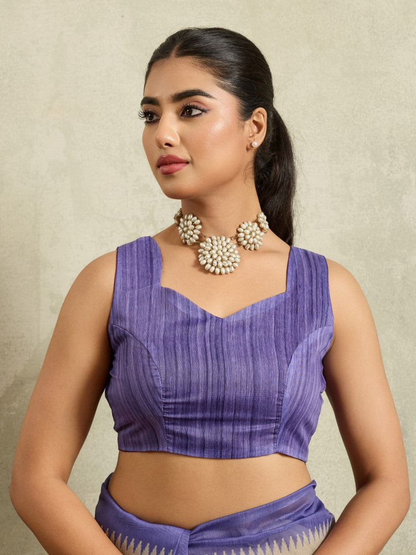 Purple Floral Printed Cotton Blend Saree with Solid Border