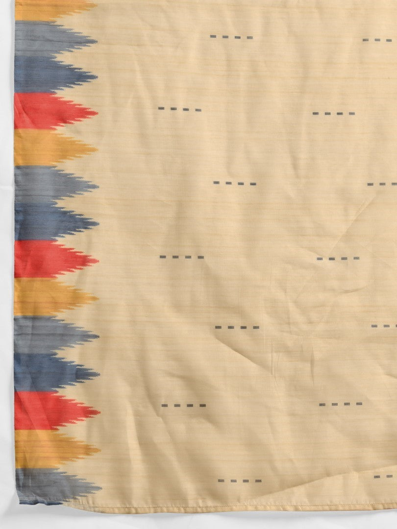 Cream Ethnic Motifs Woven Cotton Blend Saree
