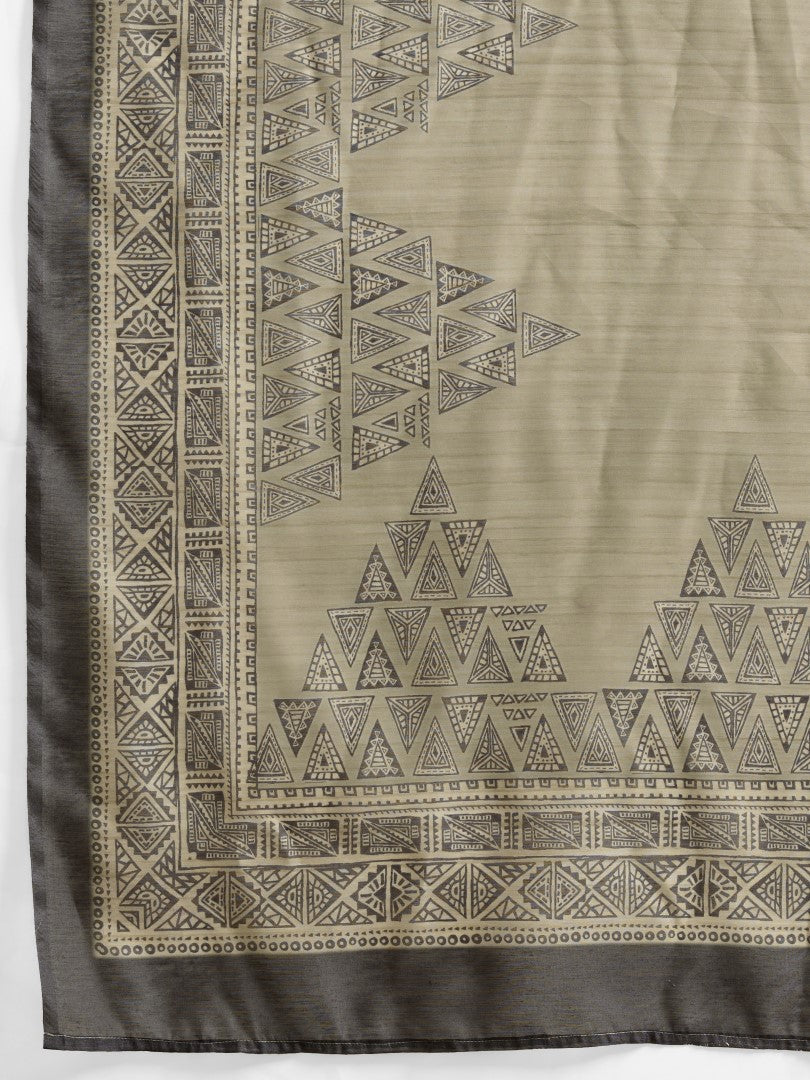 Black Digital Geometric Printed Cotton Blend Saree