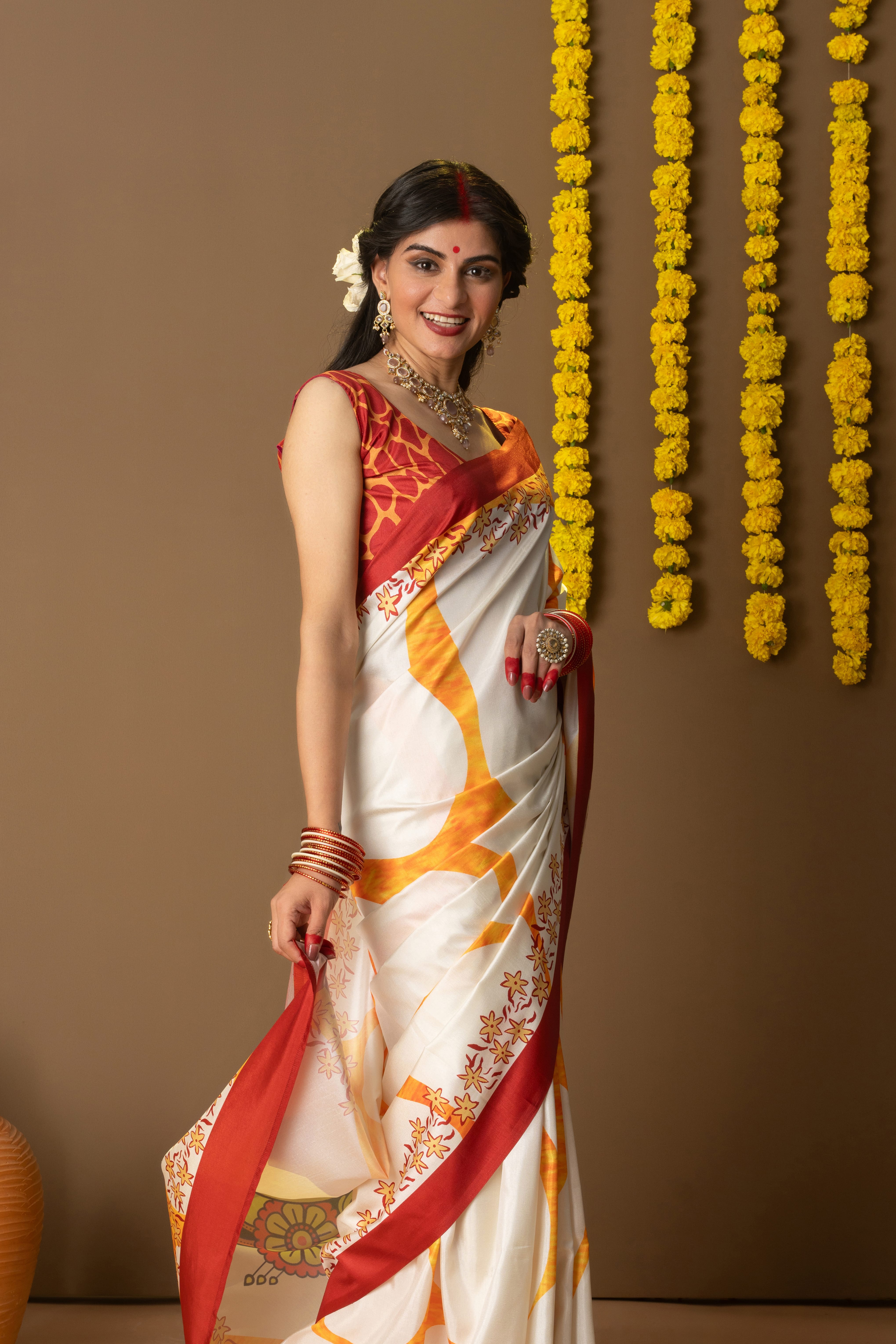 Rachna Durga Meize Prints Dola Silk Saree