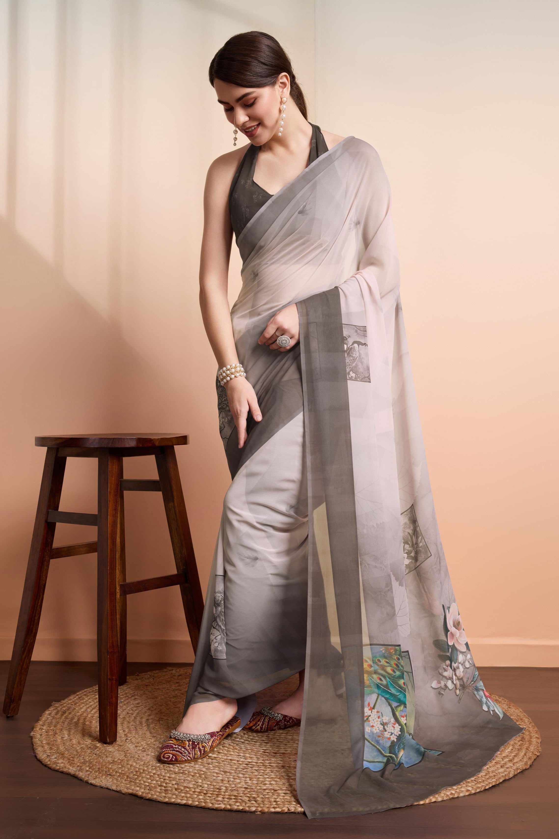 RACHNA Ethnic Motifs Pure Georgette Ready to Wear Saree