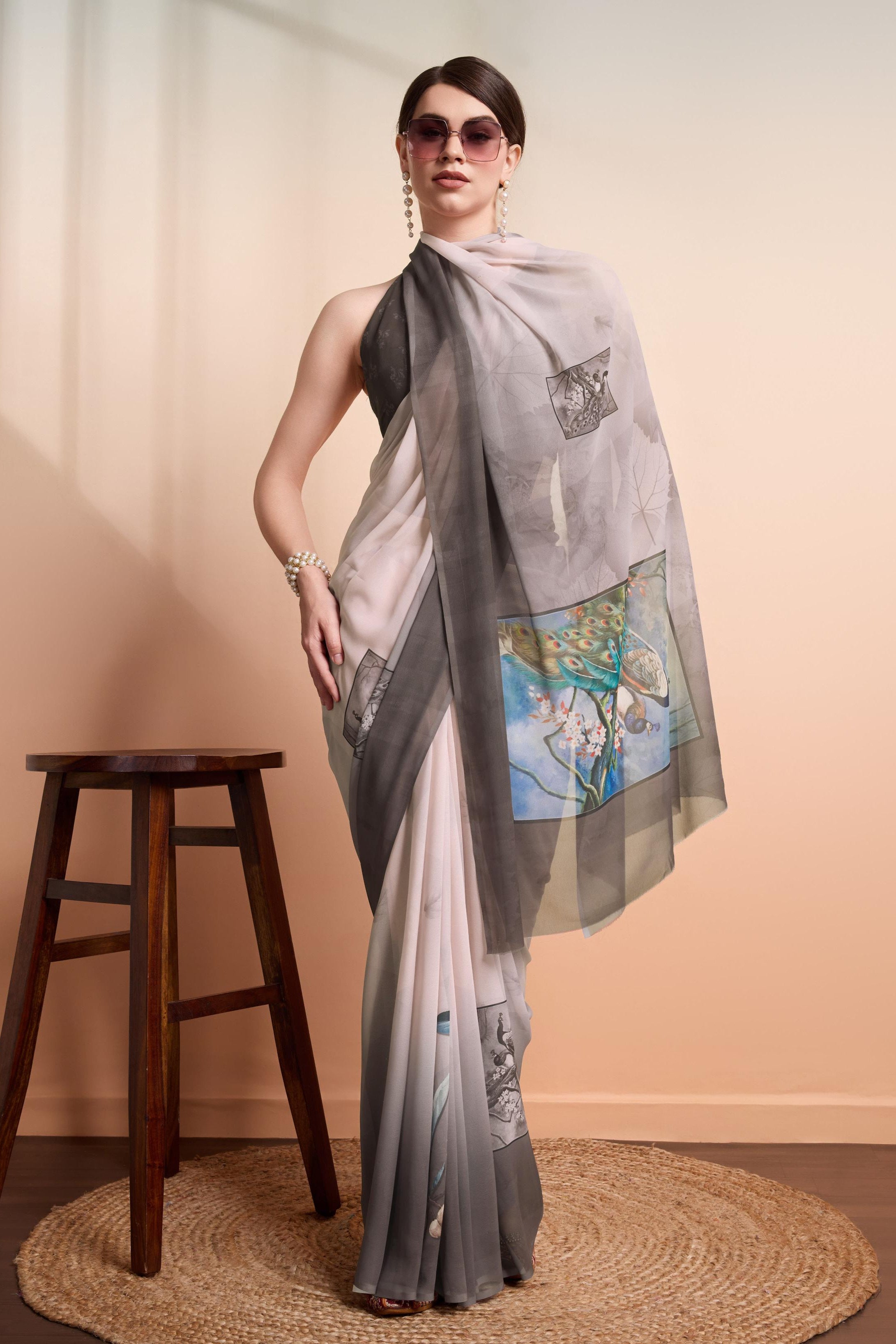 RACHNA Ethnic Motifs Pure Georgette Ready to Wear Saree