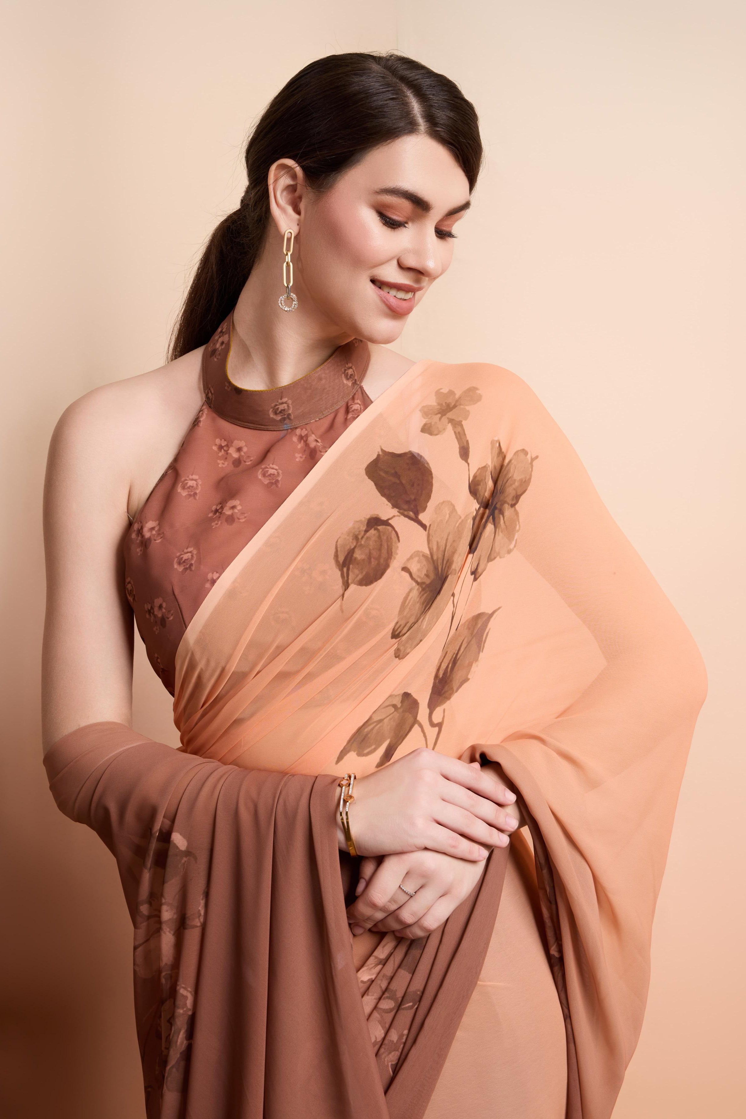 RACHNA Floral Pure Georgette  Ready to Wear Saree