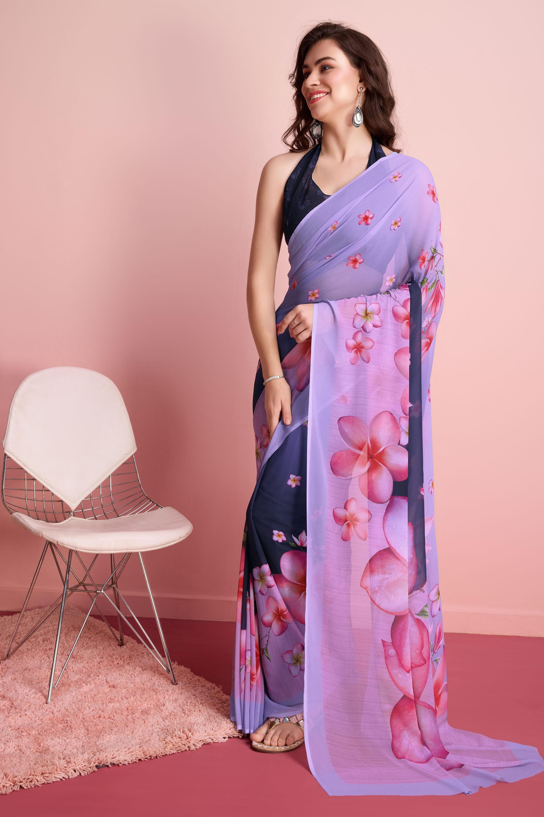 RACHNA Floral Prints Weightless Georgette Ready to Wear  Saree